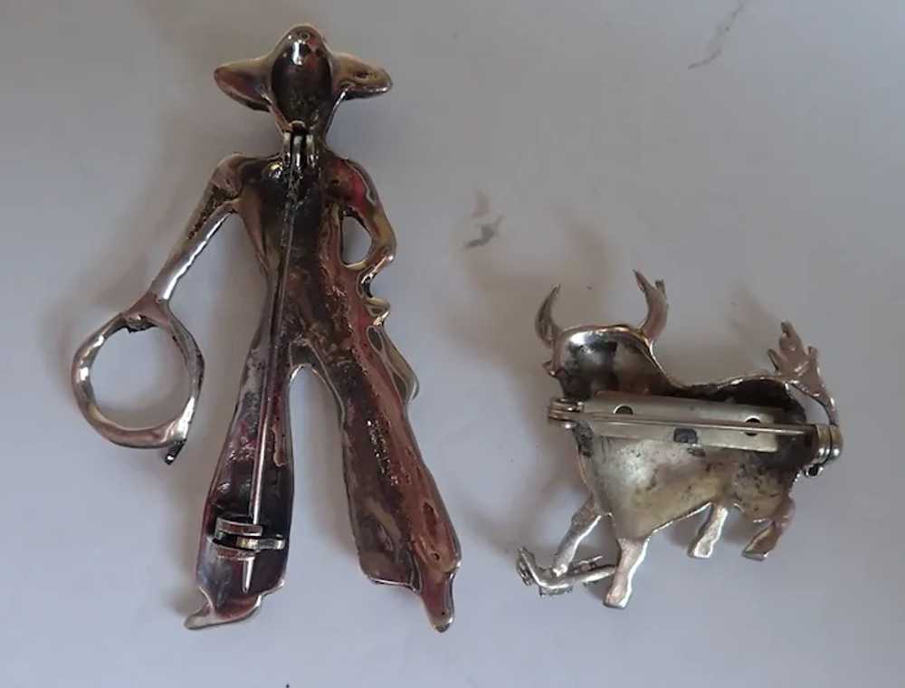 *Vintage Sterling Cowboy Bull Pins Brooches - image 5