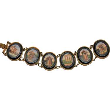 Victorian micro mosaic bracelet, gold plate - image 1