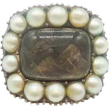 Antique Mourning Hair Brooch, Lace Pin, Seed Pearl