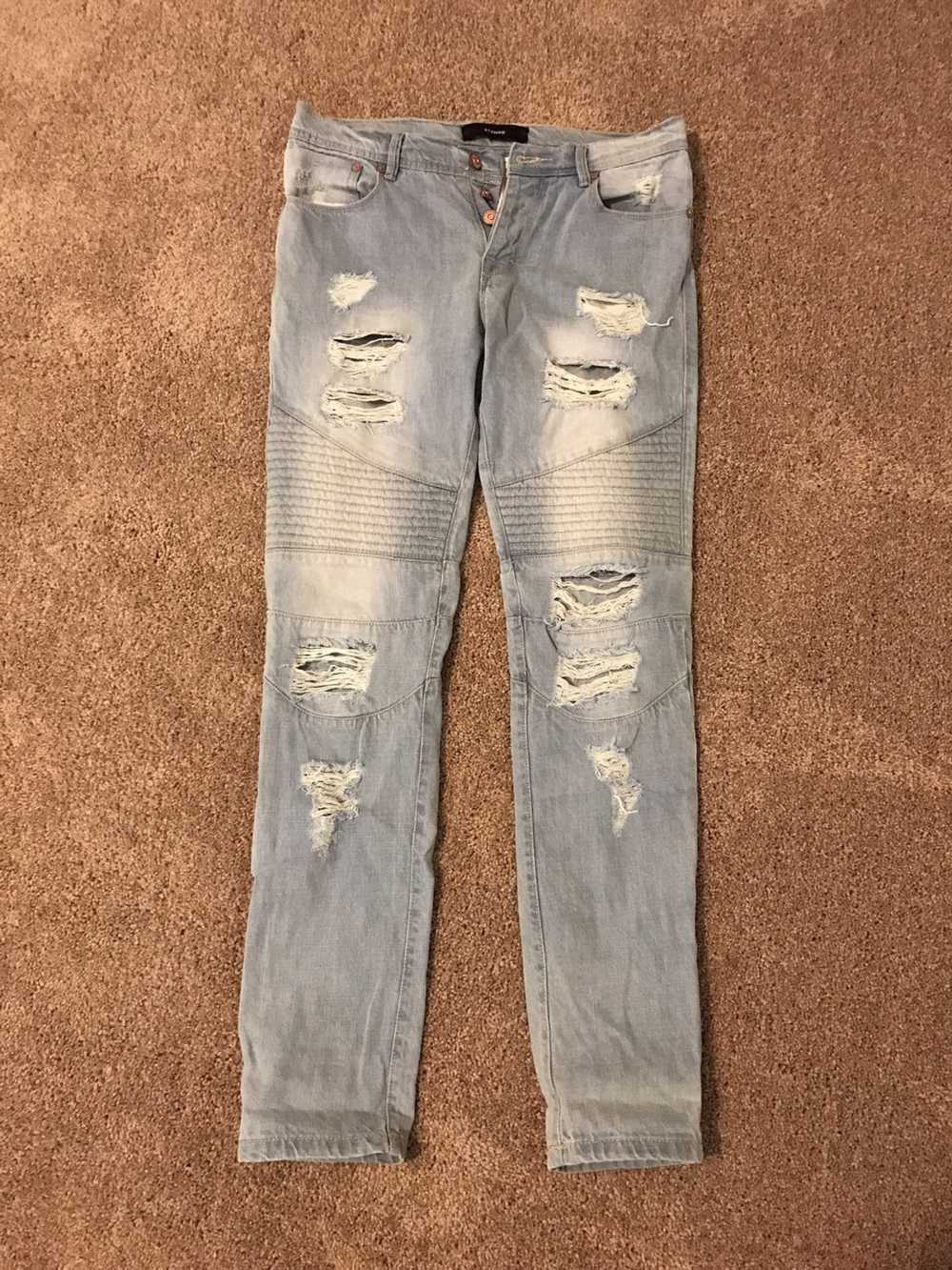 Stampd Blue Distressed Moto Denim - image 1