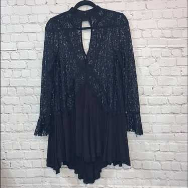 Free People Free People Black Keyhole Lace Top Dr… - image 1