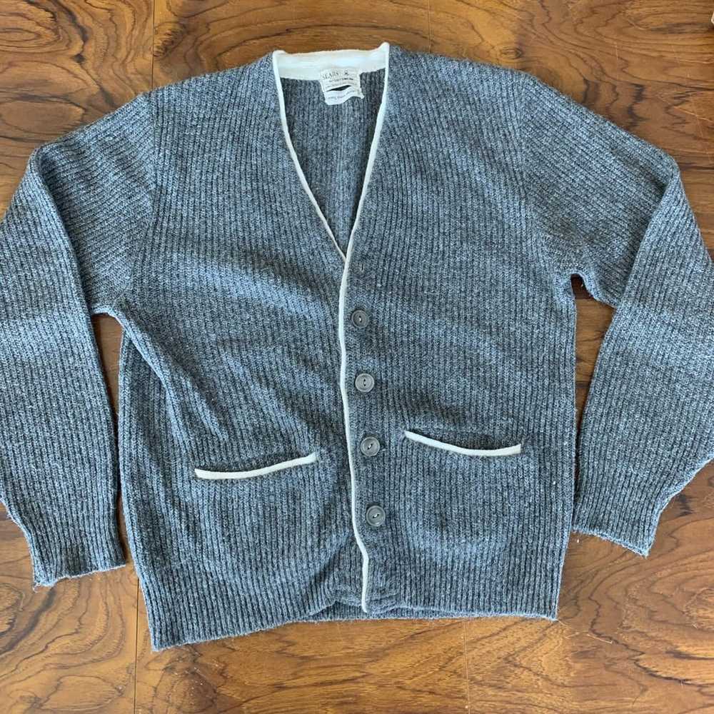 Sears Vintage gray cardigan white - image 1