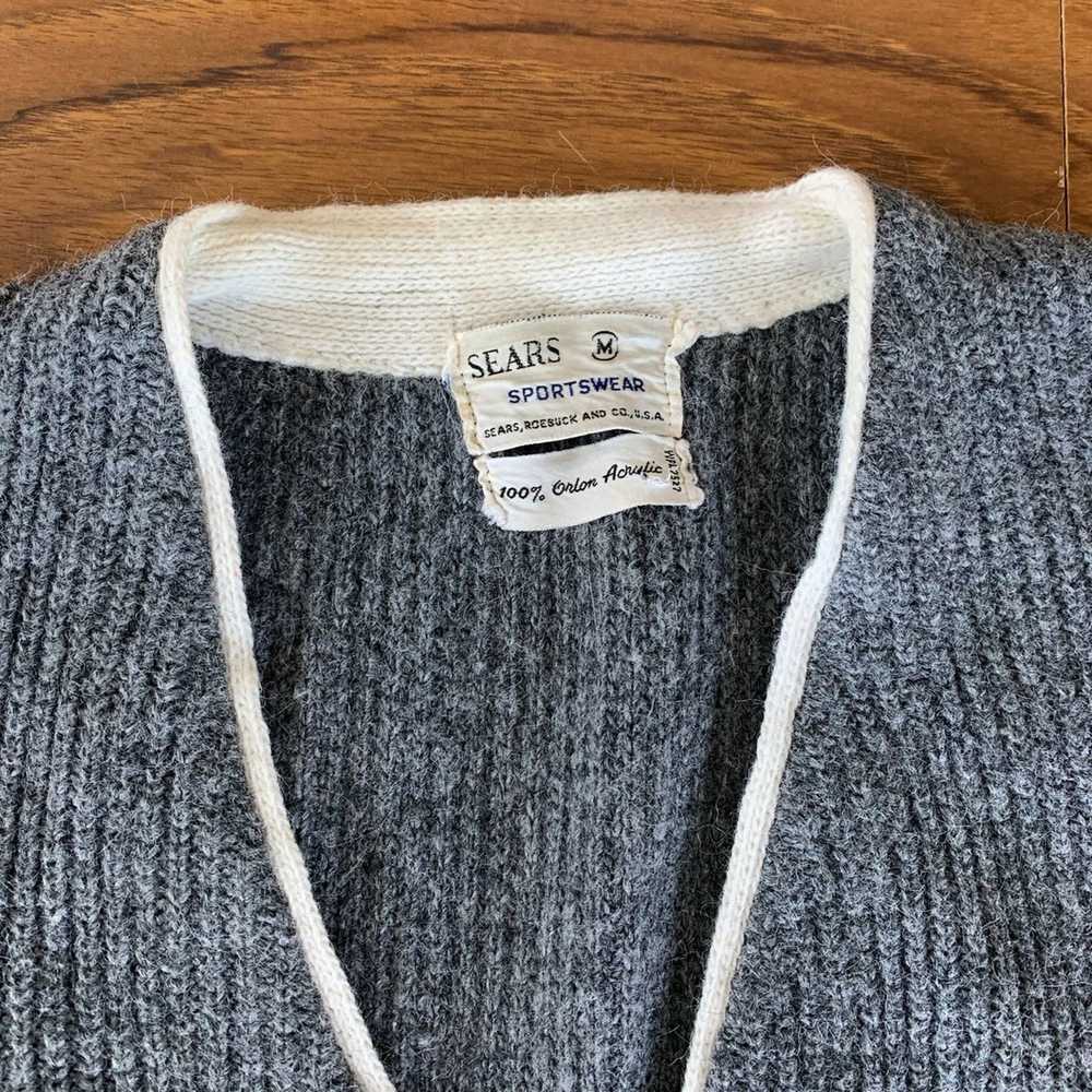 Sears Vintage gray cardigan white - image 3