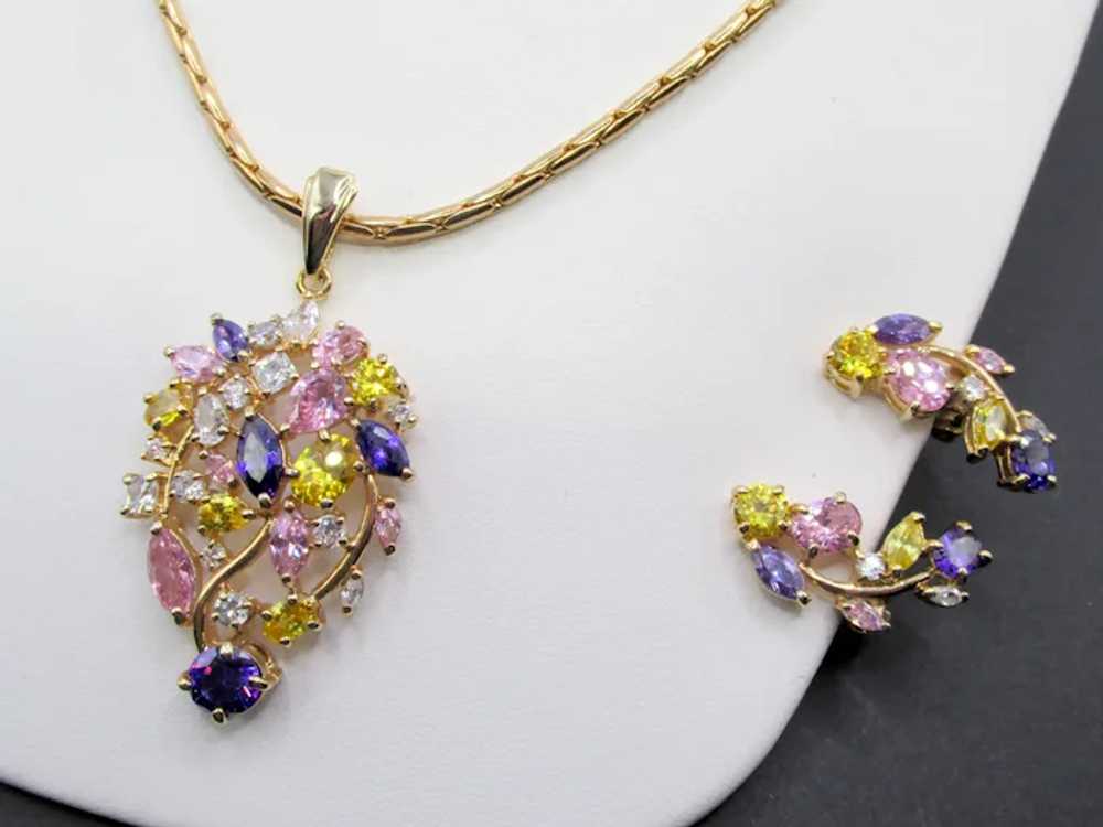 Vintage Gold Plated Purple, Pink and Yellow Rhine… - image 2
