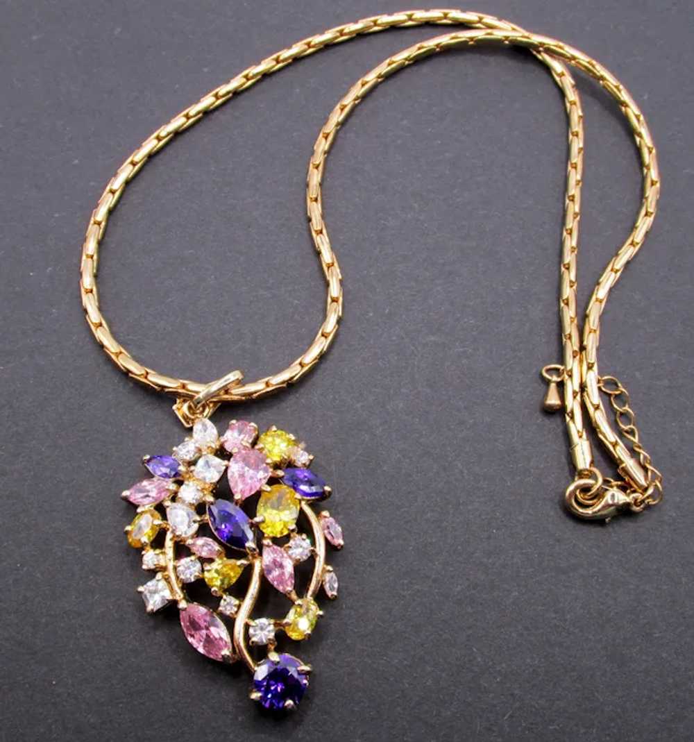Vintage Gold Plated Purple, Pink and Yellow Rhine… - image 3