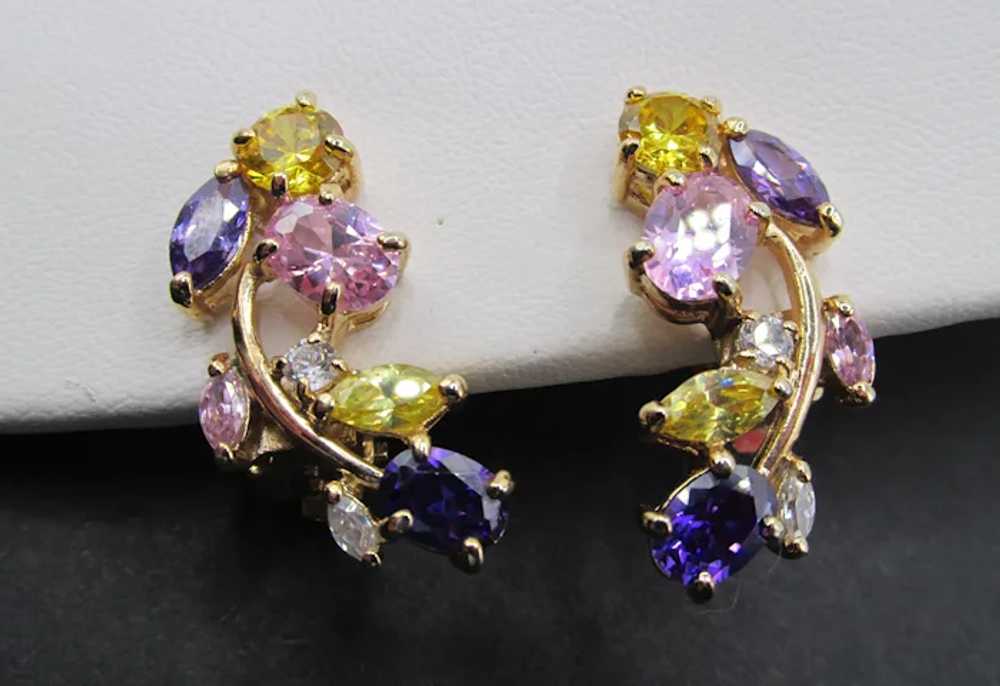 Vintage Gold Plated Purple, Pink and Yellow Rhine… - image 4