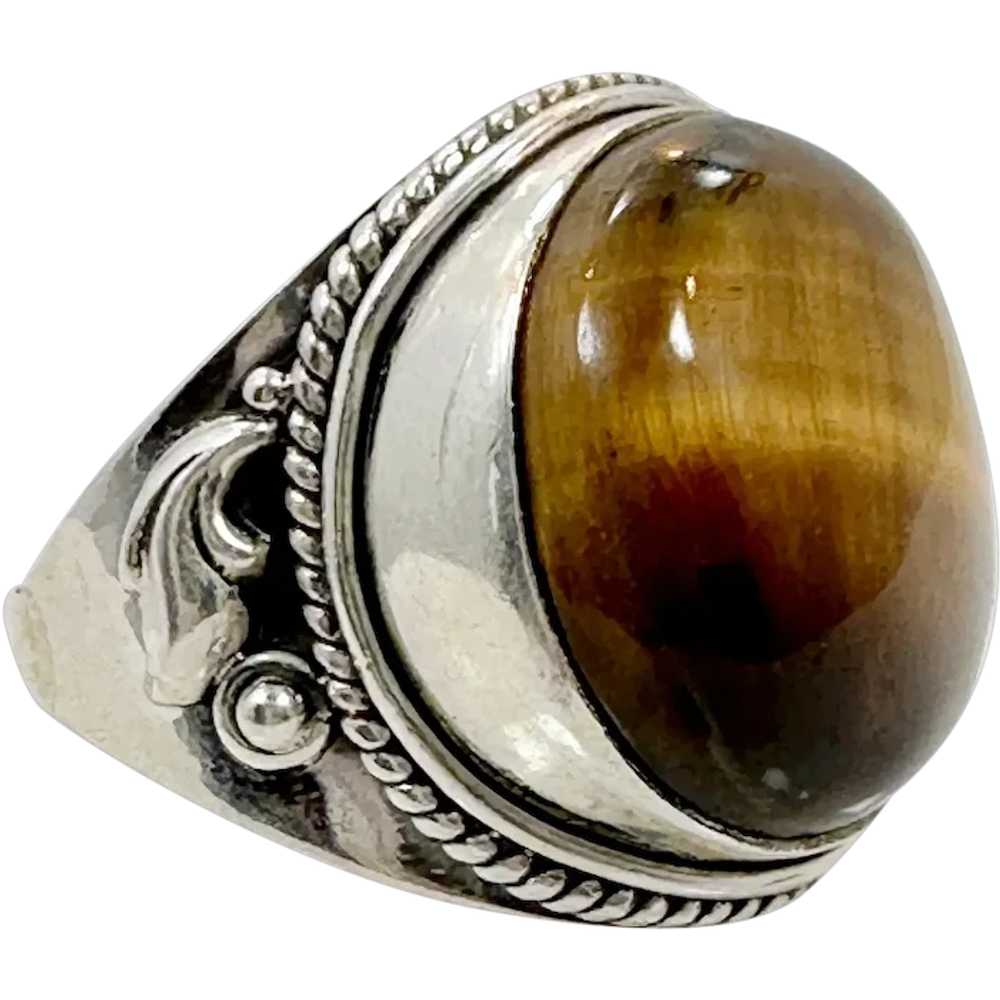 Tiger Eye Ring, Sterling Silver, Tiger's Eye Ston… - image 1