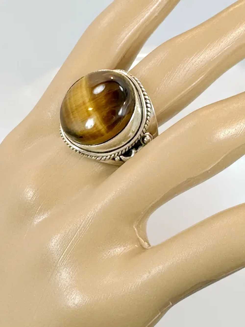 Tiger Eye Ring, Sterling Silver, Tiger's Eye Ston… - image 3