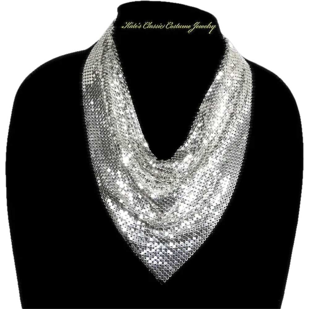 Whiting and Davis Mesh Bib Necklace – Silver Tone… - image 1