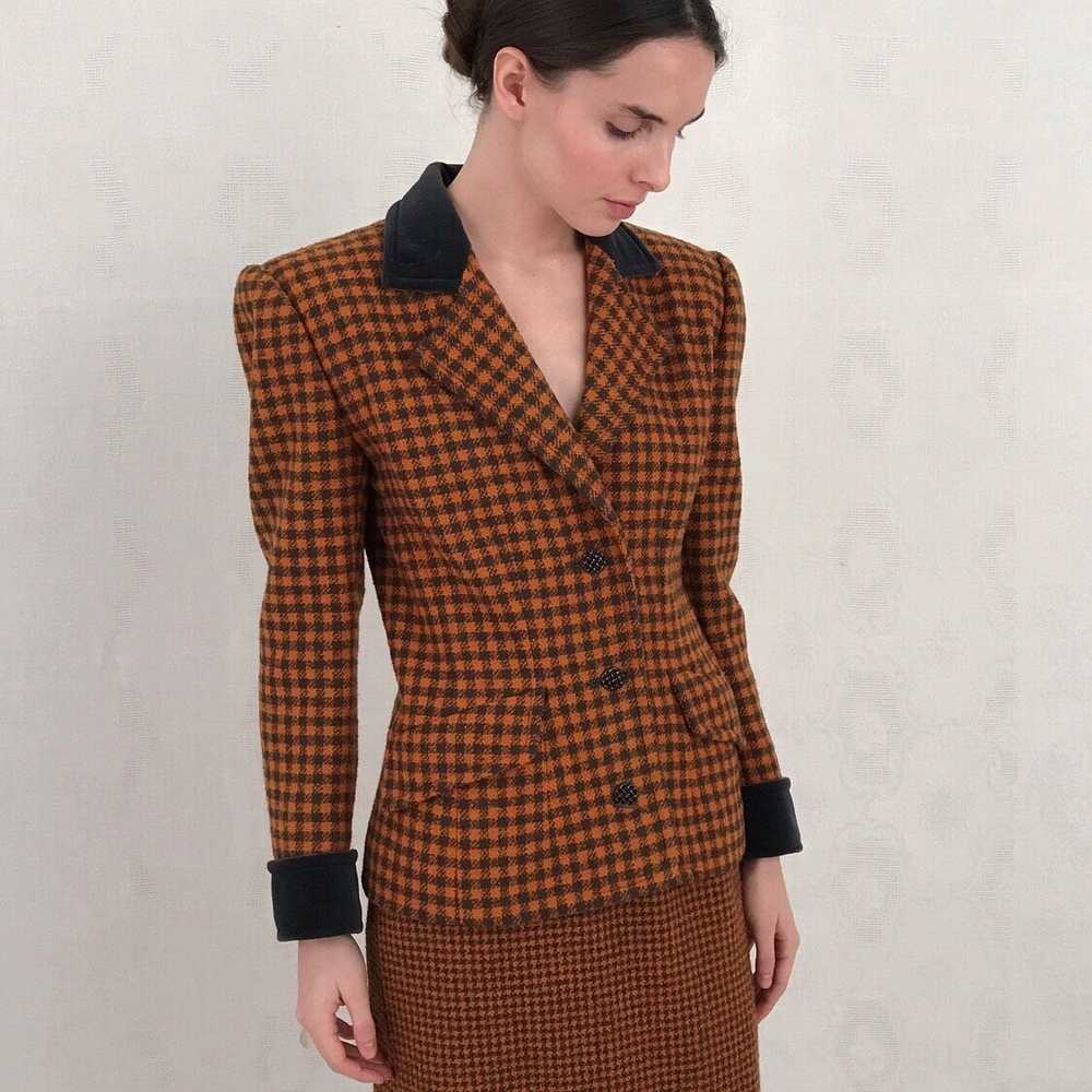 80s Givenchy Ginger and Pebble Grey Check Plaid S… - image 3