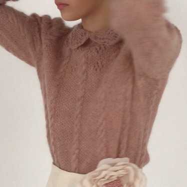 Vintage Dusty Rose Open Knit Collared Sweater Top - image 1