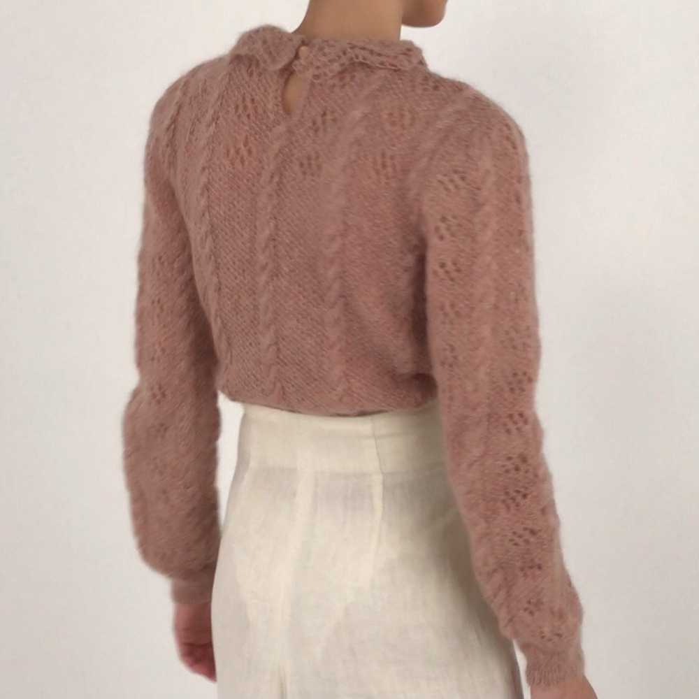 Vintage Dusty Rose Open Knit Collared Sweater Top - image 3