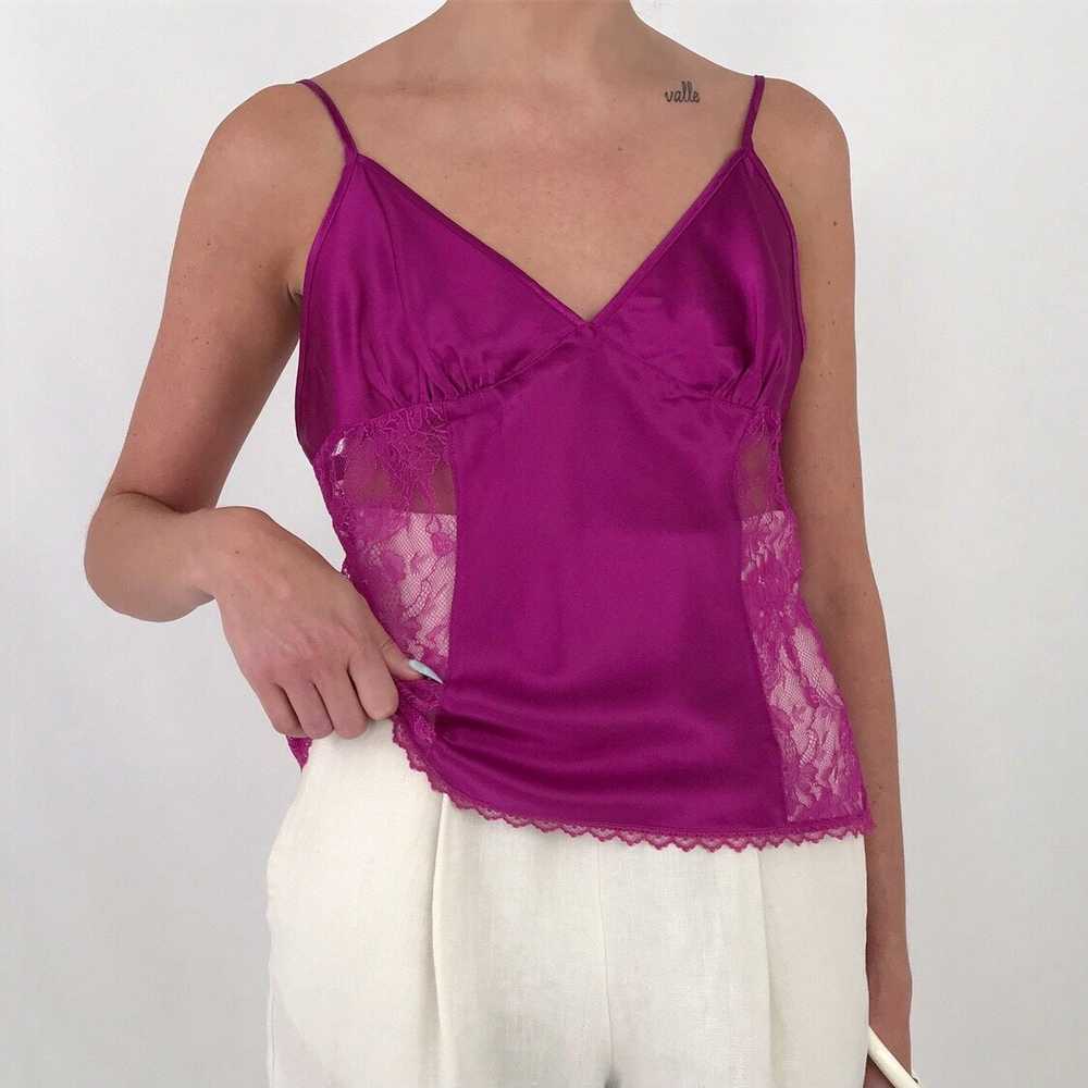 Vintage VS Raspberry Floral Lace Silk Charmeuse C… - image 1