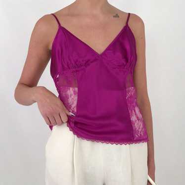 Vintage VS Raspberry Floral Lace Silk Charmeuse C… - image 1