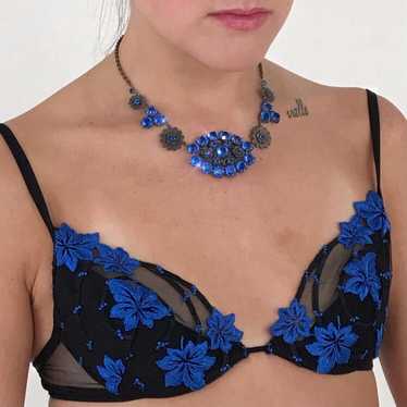 Vintage Cobalt Blue Crystal Pendant Necklace - image 1