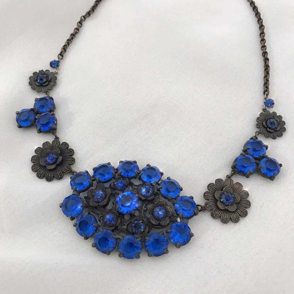Vintage Cobalt Blue Crystal Pendant Necklace - image 2
