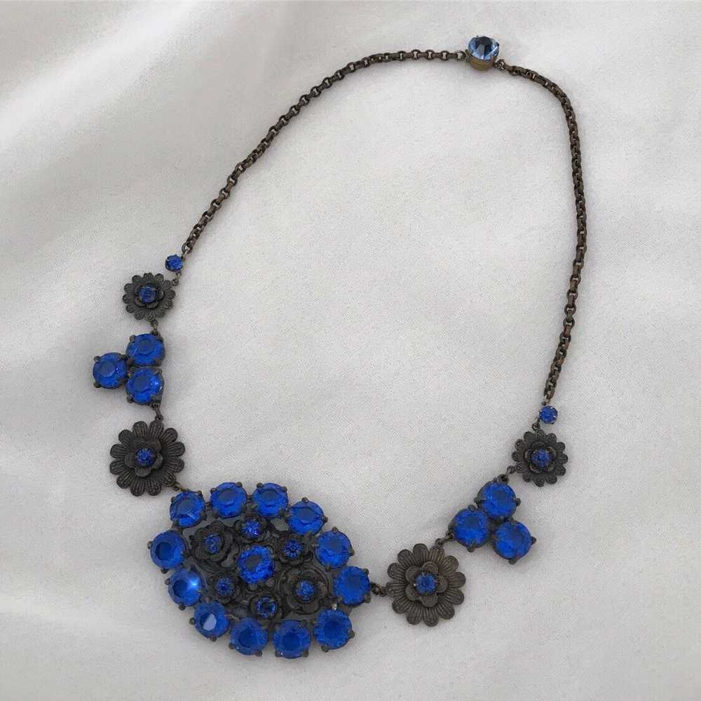 Vintage Cobalt Blue Crystal Pendant Necklace - image 3
