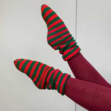 Red & Green candy cane striped fuzzy socks - image 1