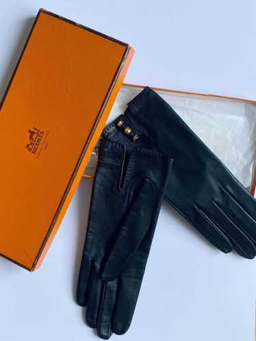 HERMÈS Leather Gloves Black 24 Fbg St Honoré - image 1