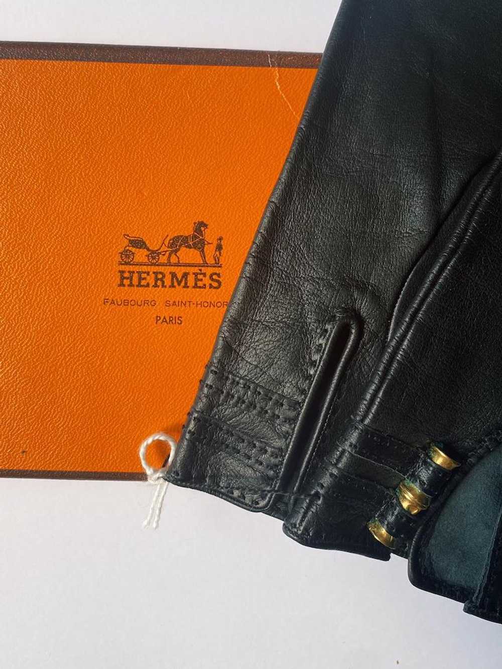 HERMÈS Leather Gloves Black 24 Fbg St Honoré - image 2