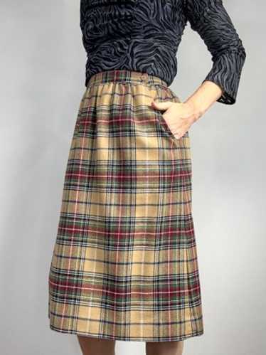 Vintage Wooly Plaid Midi Skirt