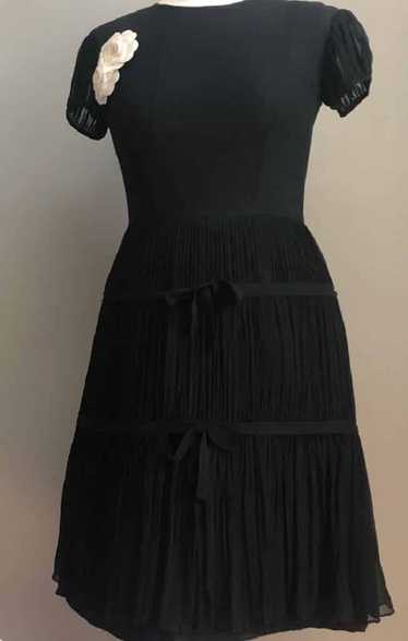 French Couture Dress Black Silk Wasp-Waisted Pleat