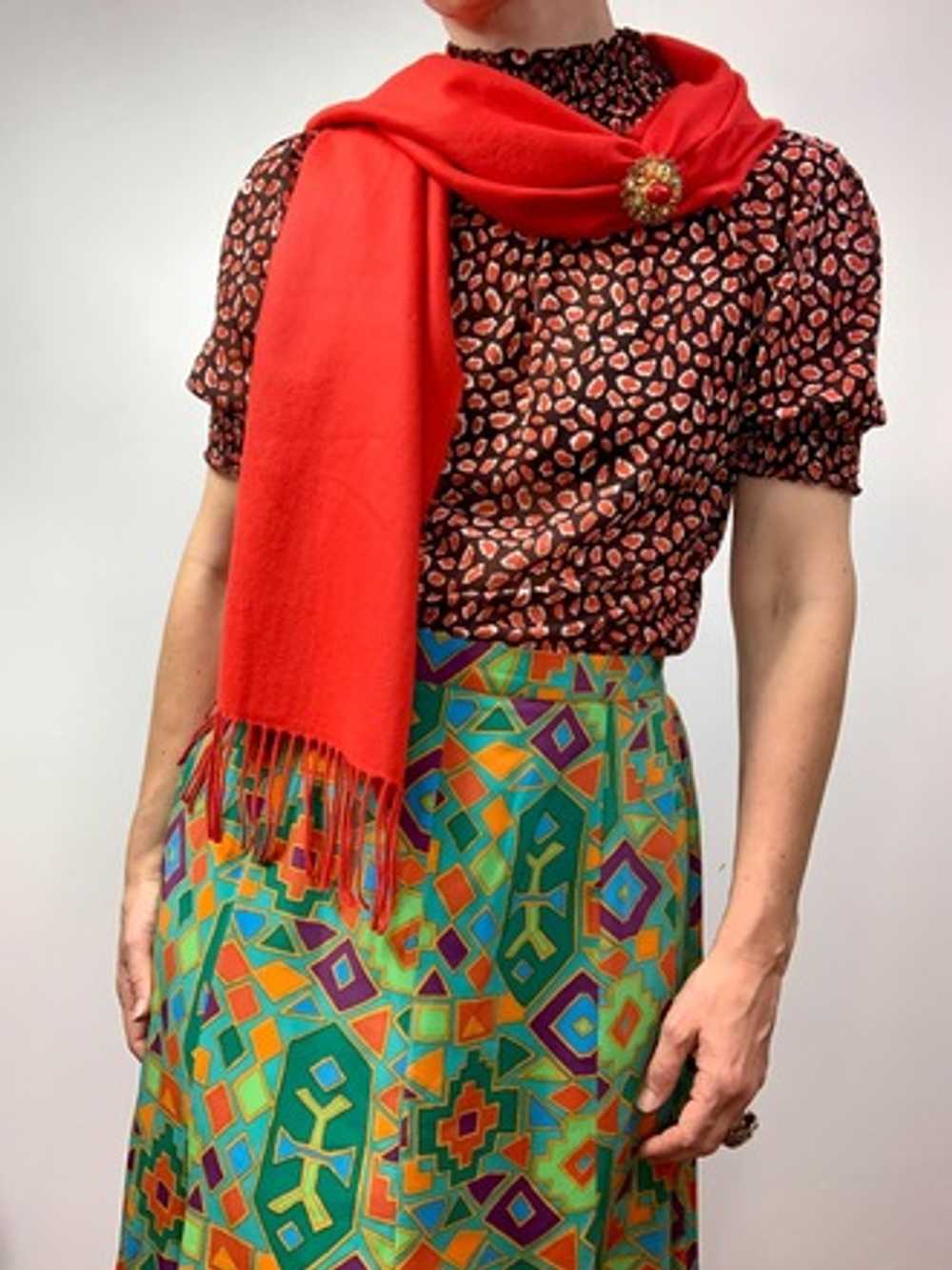 Vibrant Red-Orange Cashmere Scarf - image 2