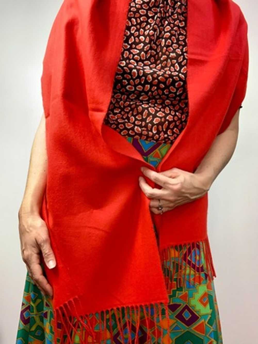 Vibrant Red-Orange Cashmere Scarf - image 3