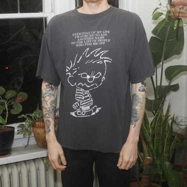 Vintage Black Crew Neck VTG 90s Calvin and Hobbes… - image 1