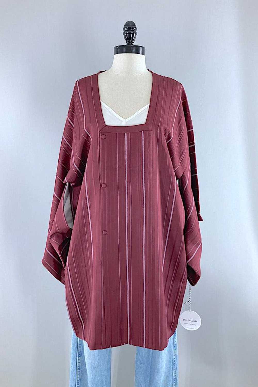 Vintage Maroon Striped Silk Kimono Jacket - image 1