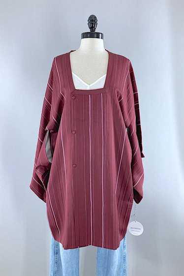 Vintage Maroon Striped Silk Kimono Jacket - image 1