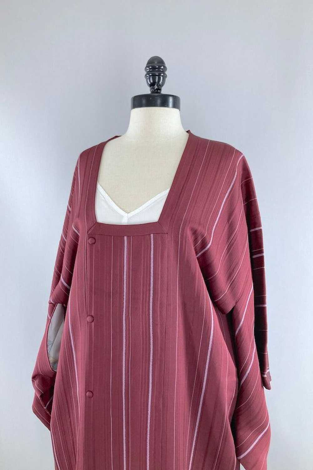 Vintage Maroon Striped Silk Kimono Jacket - image 2