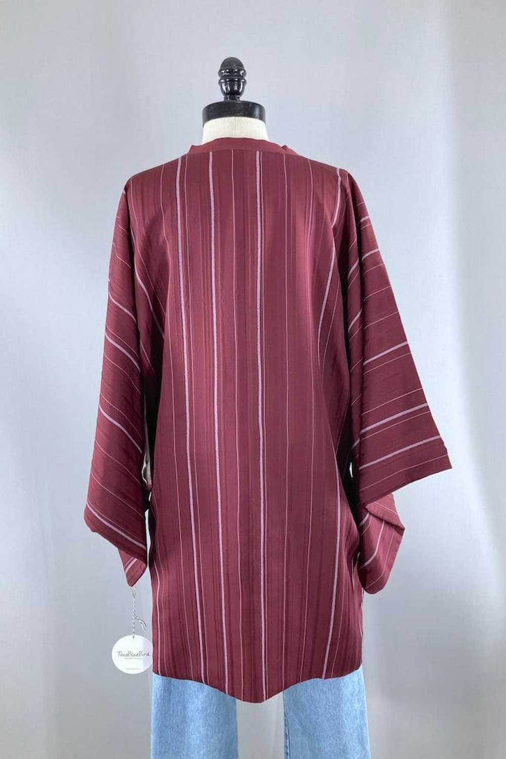 Vintage Maroon Striped Silk Kimono Jacket - image 4