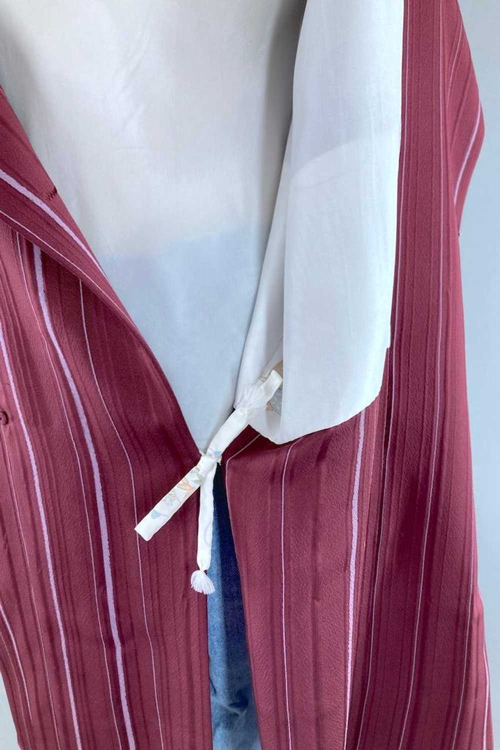 Vintage Maroon Striped Silk Kimono Jacket - image 6