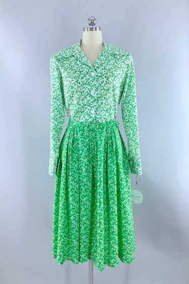 Vintage 70s Green Tulips Day Dress - image 1