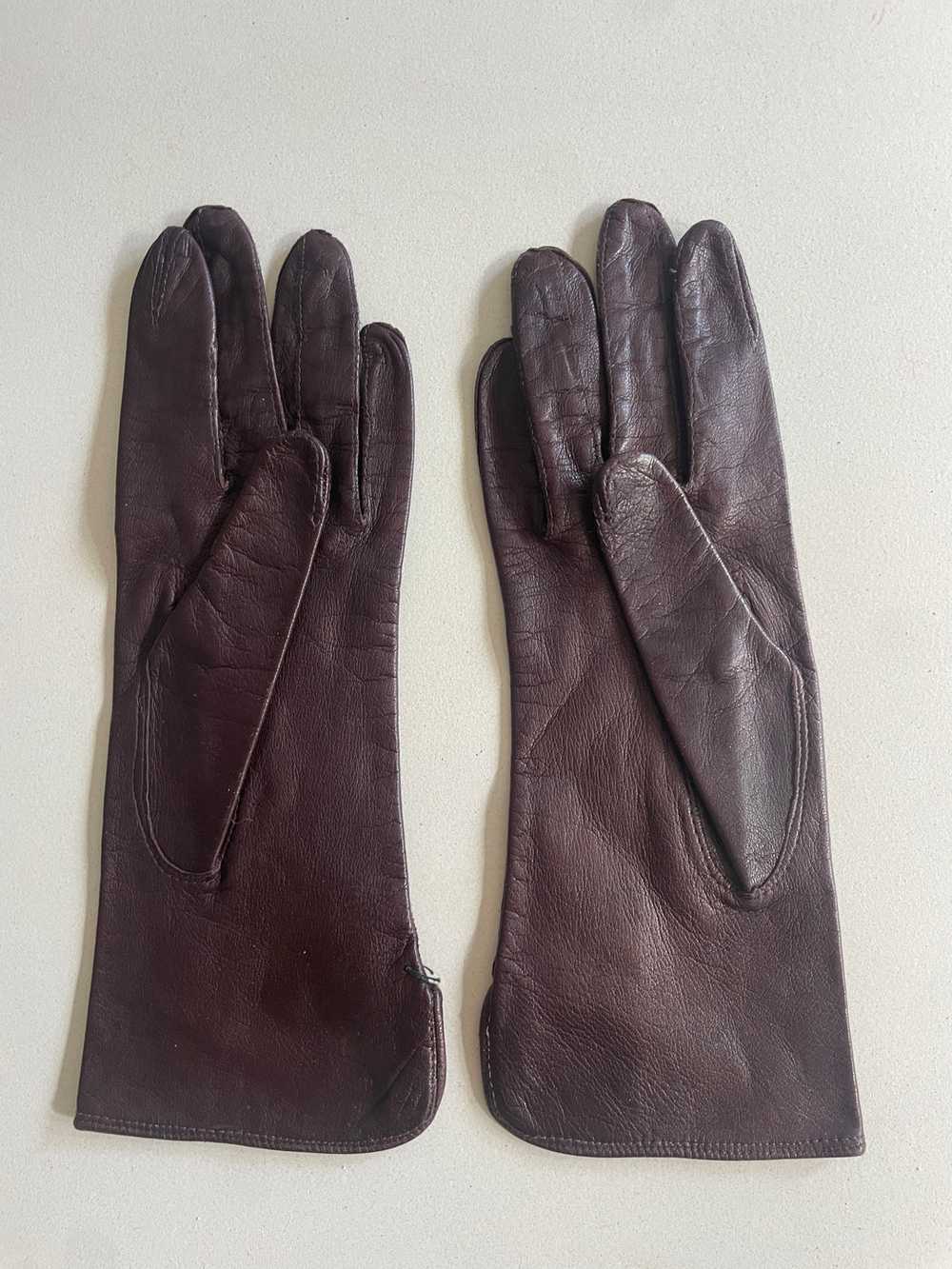 Vintage Dark Brown Kid Leather Gloves - image 2