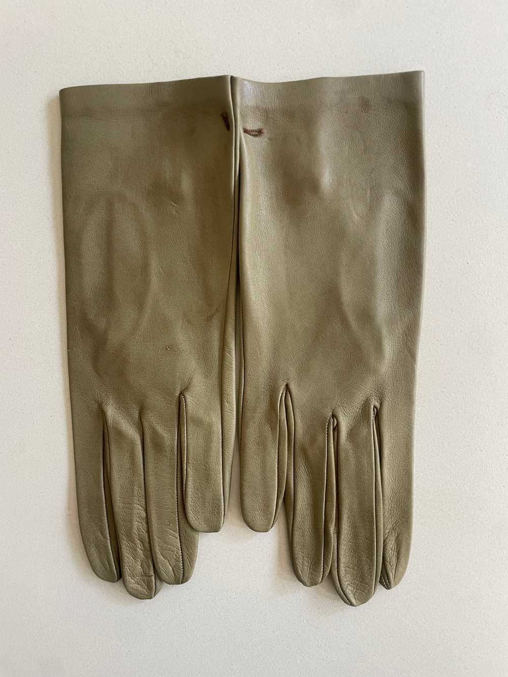 Vintage Olive Green Kid Leather Gloves - image 1