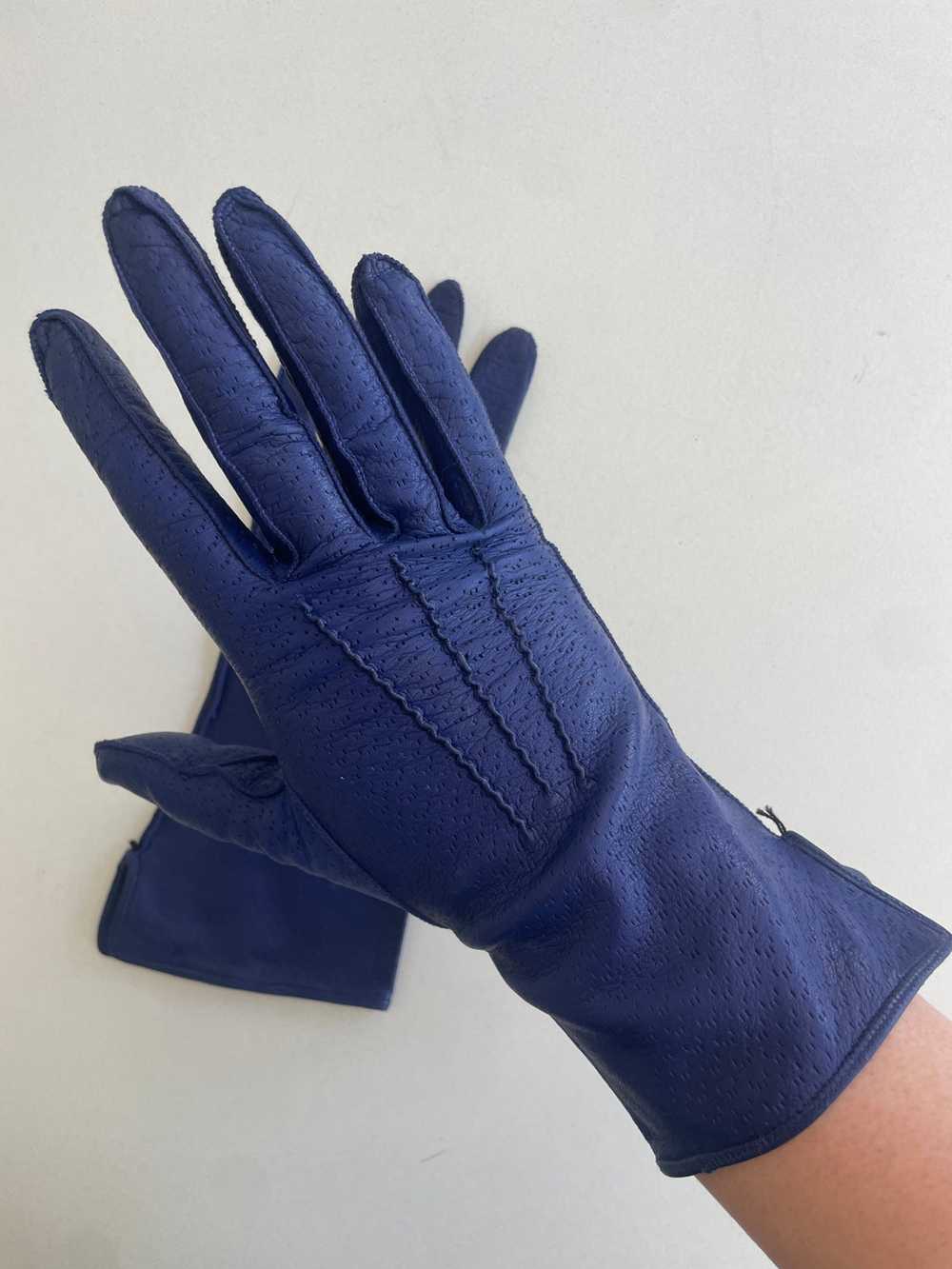 Vintage Royal Blue Kid Leather Gloves - image 2