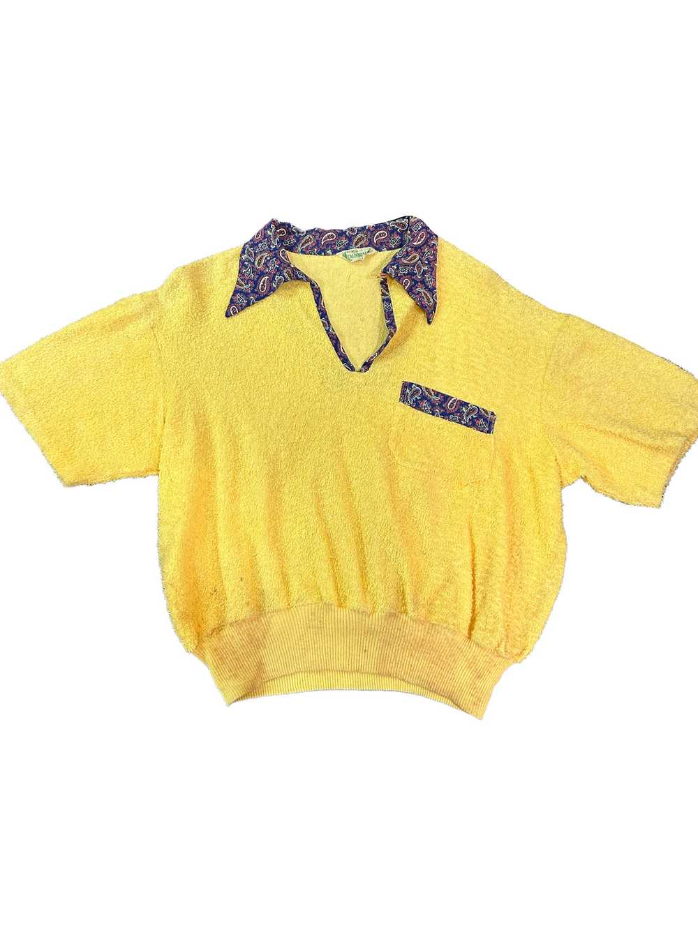 Mens 50s Yellow Terrycloth short Sleeve Shirt wit… - image 1