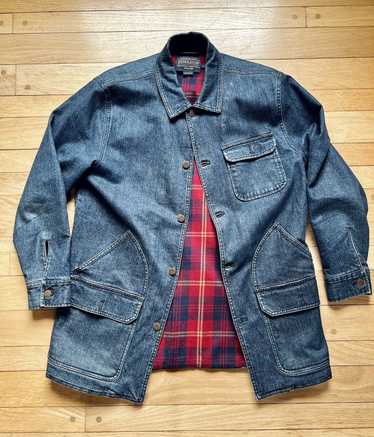 NWT Pendleton Peyton Dark Denim Wash Plaid Wool Pocket Jean Jacket Large store