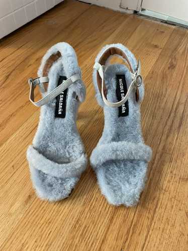 Nicole Saldana Fuzzy blue Shearling Heels