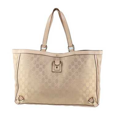 Gucci GG Canvas 141472 Unisex GG Canvas,Leather Tote Bag Beige,Ivory