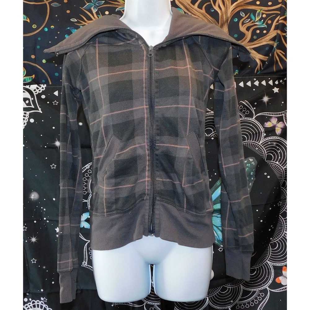 Urban Behavior Pink And Grey Plaid Zip Up Sweater - image 1