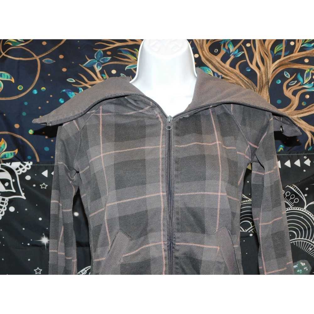 Urban Behavior Pink And Grey Plaid Zip Up Sweater - image 2