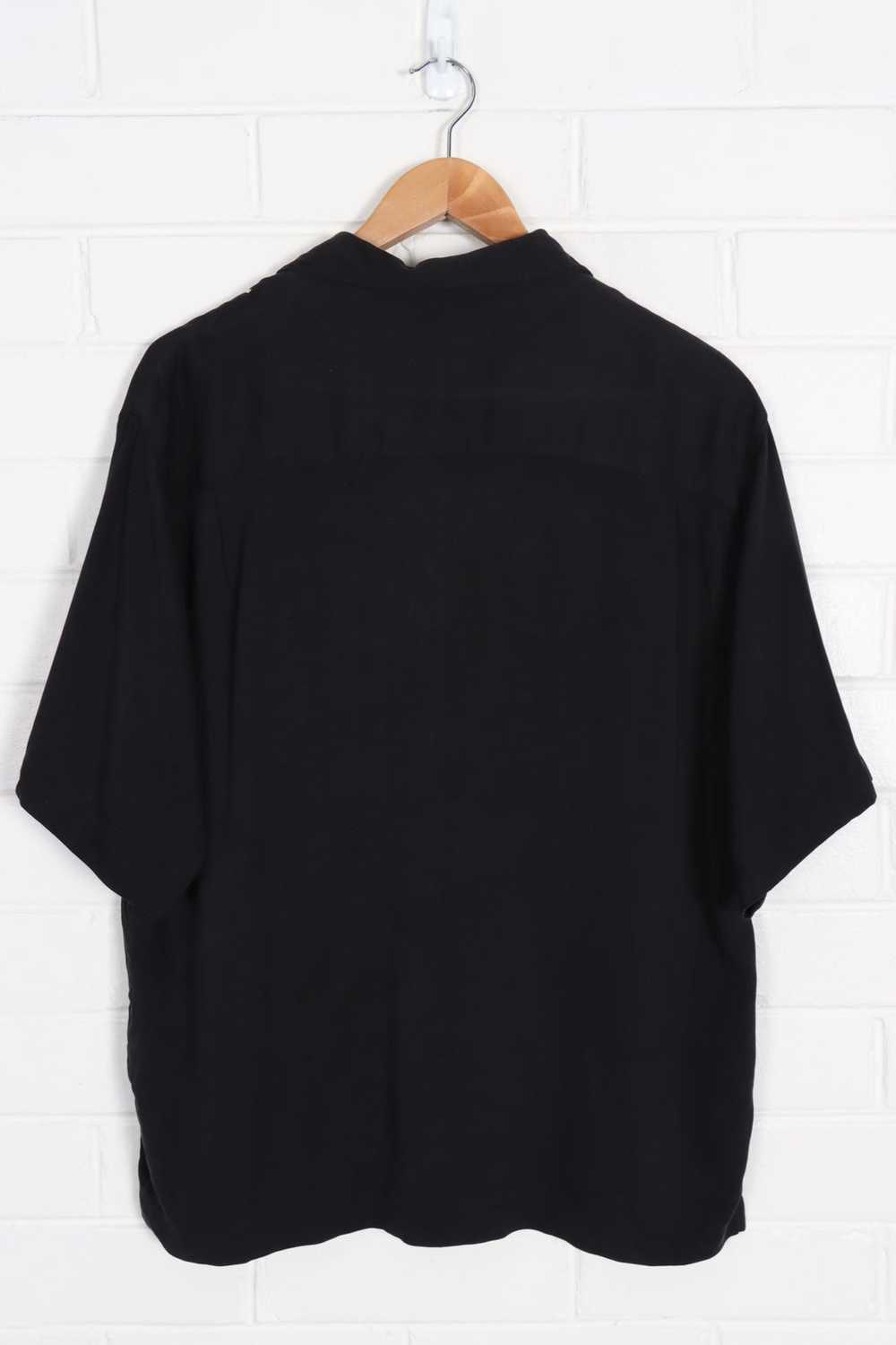 Silk Striped Black & Beige Button Up Bowling Shir… - image 3