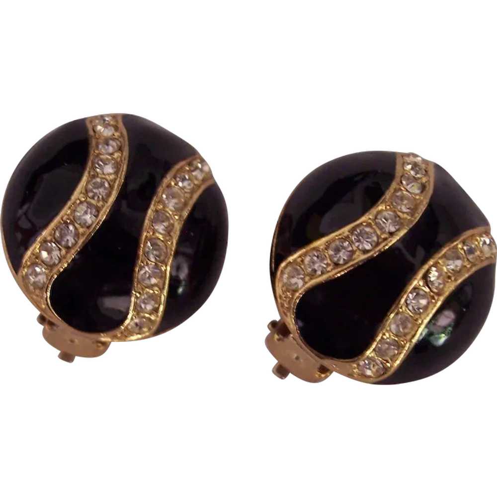 Sphinx of London Earrings Black w/ Rhinestones Go… - image 1