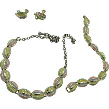 Ribbed Pastel Enamel Necklace Bracelet Earrings S… - image 1