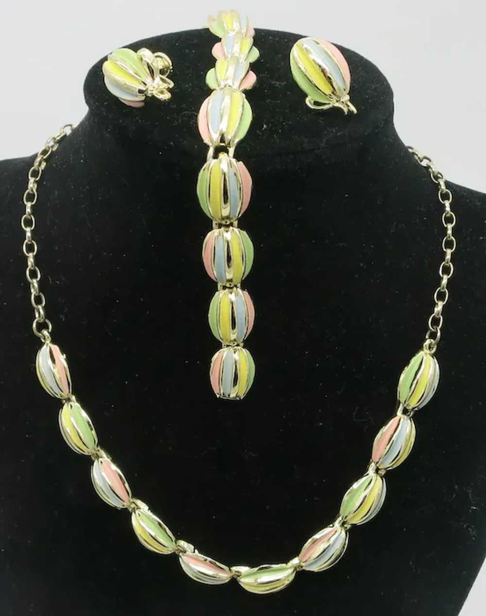 Ribbed Pastel Enamel Necklace Bracelet Earrings S… - image 2