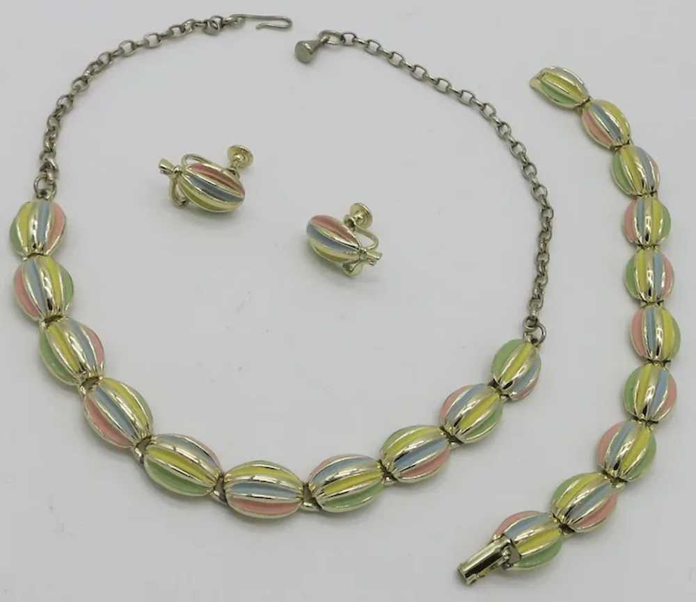 Ribbed Pastel Enamel Necklace Bracelet Earrings S… - image 3