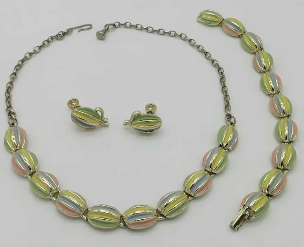 Ribbed Pastel Enamel Necklace Bracelet Earrings S… - image 4